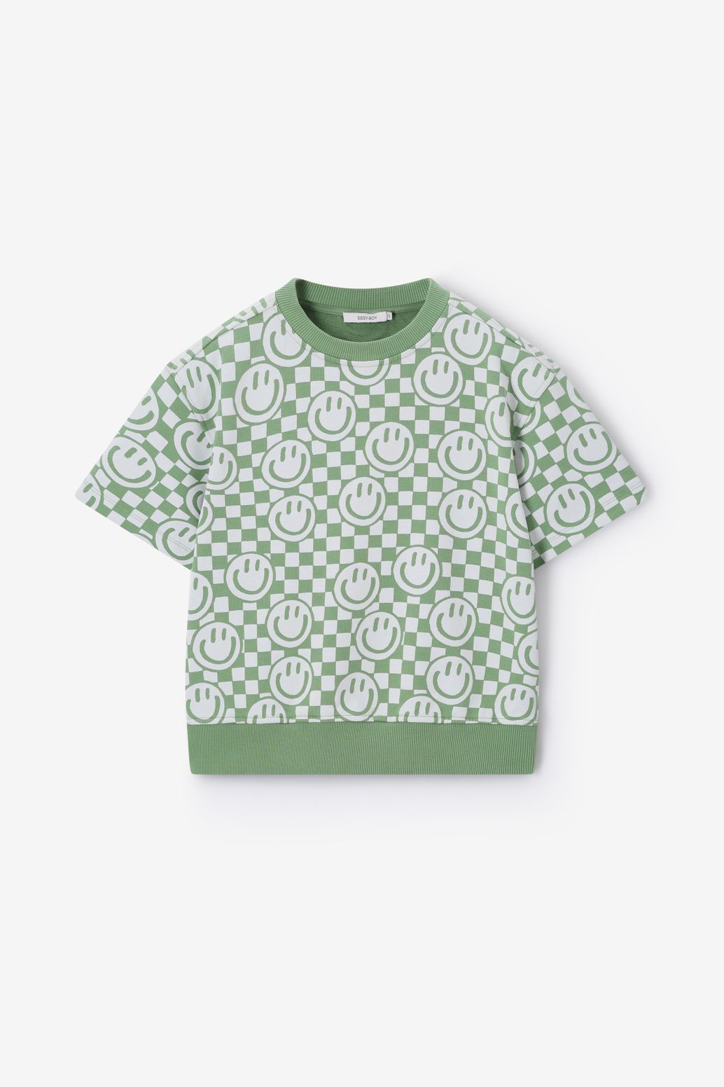 Oversize-Sweater mit Smiley-Print - grün