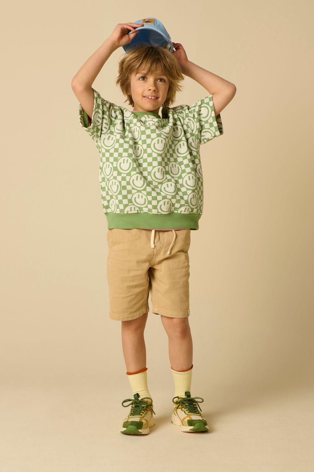 Oversize-Sweater mit Smiley-Print - grün