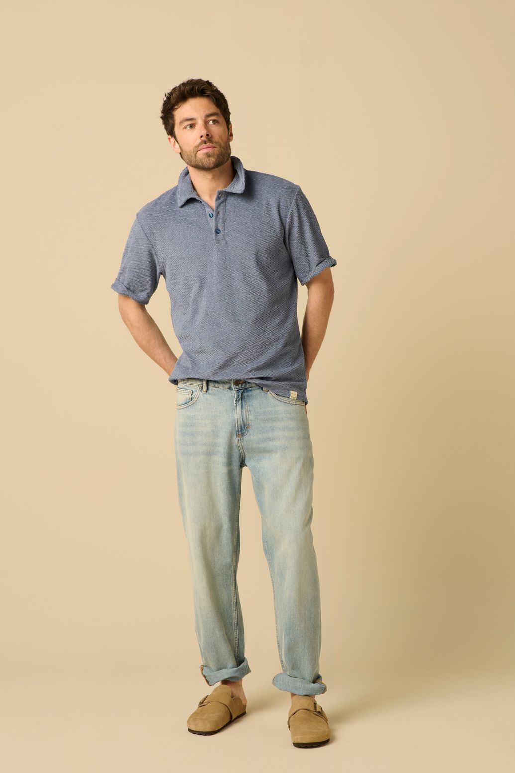 Polo en tissu éponge - bleu foncé