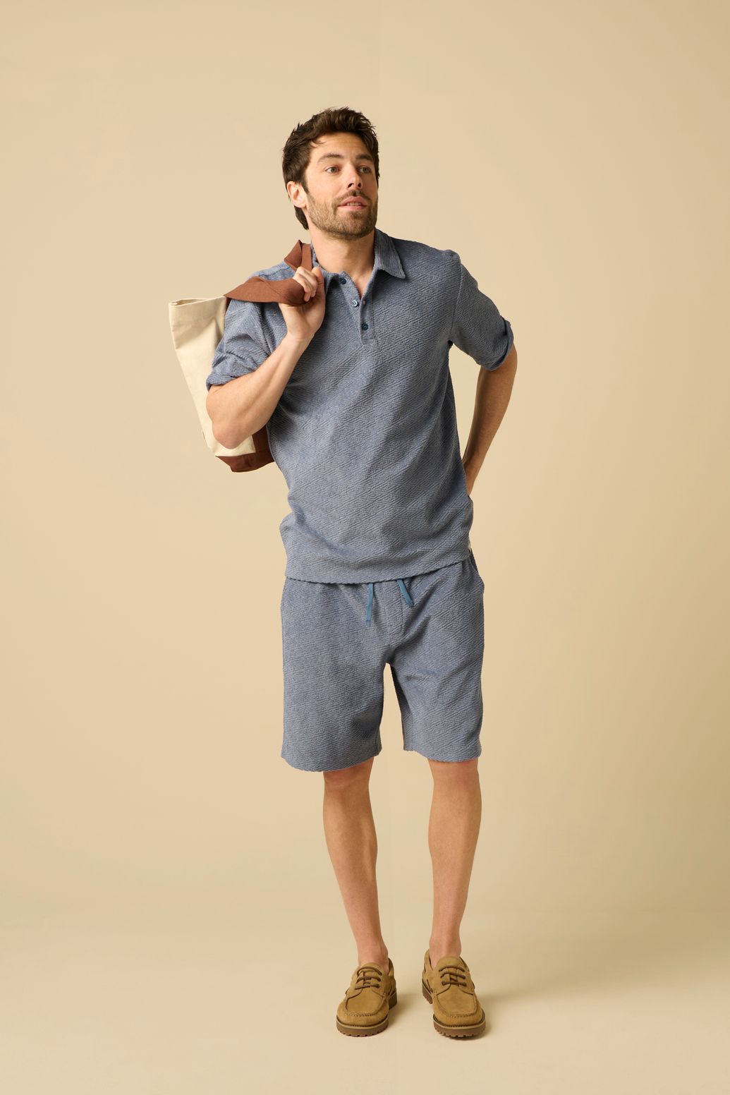 Polo en tissu éponge - bleu foncé