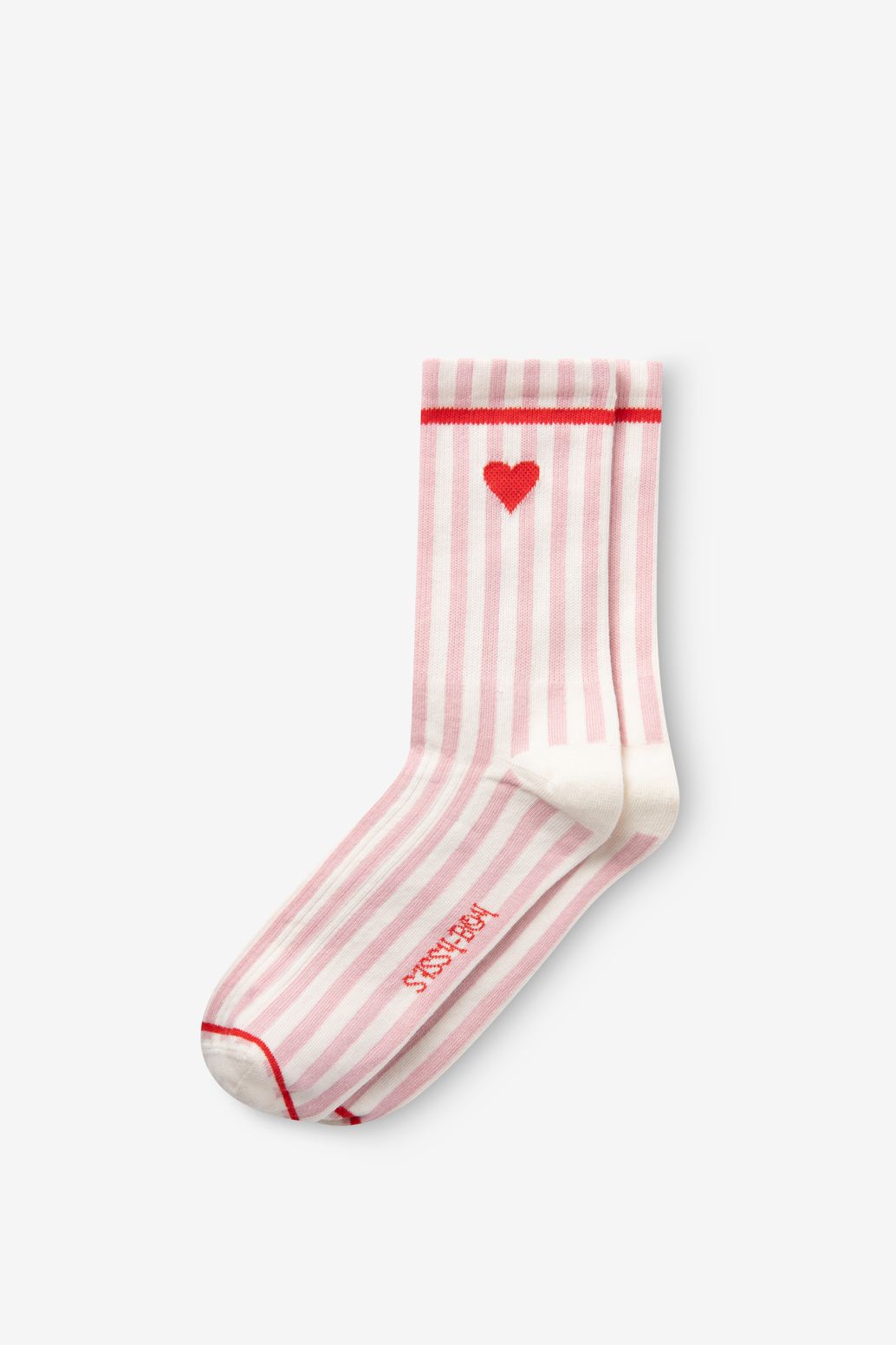 Chaussettes rayées avec cœur - rose clair