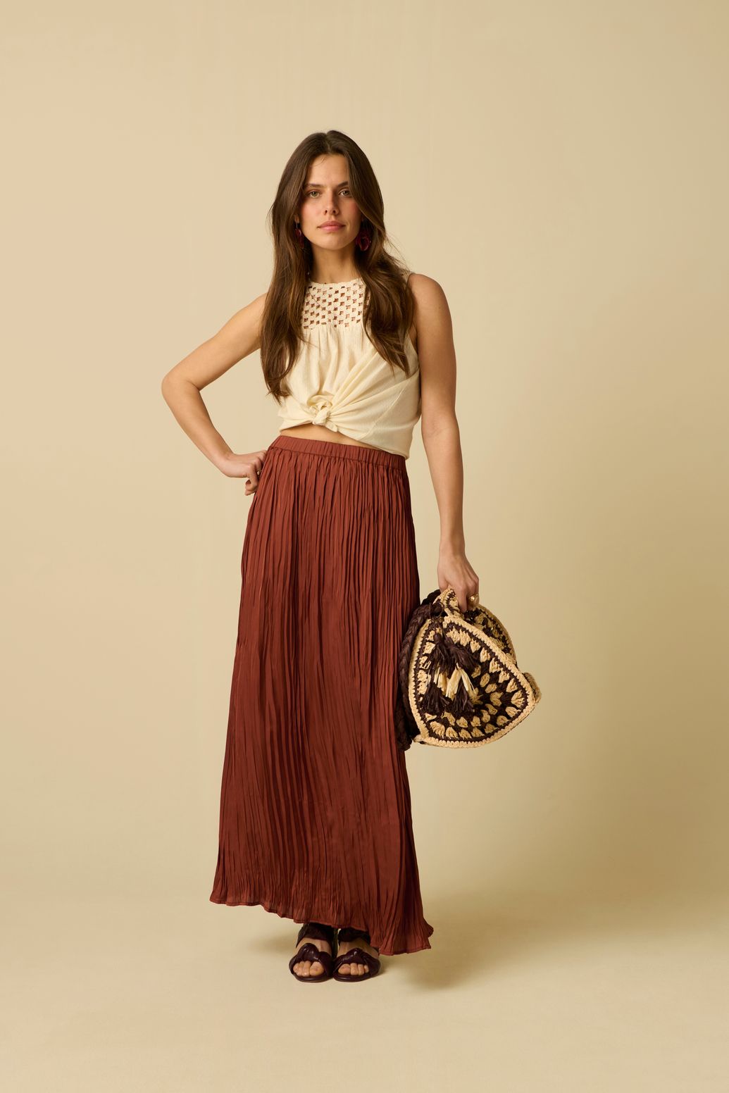Donkerrode geplooide maxi rok