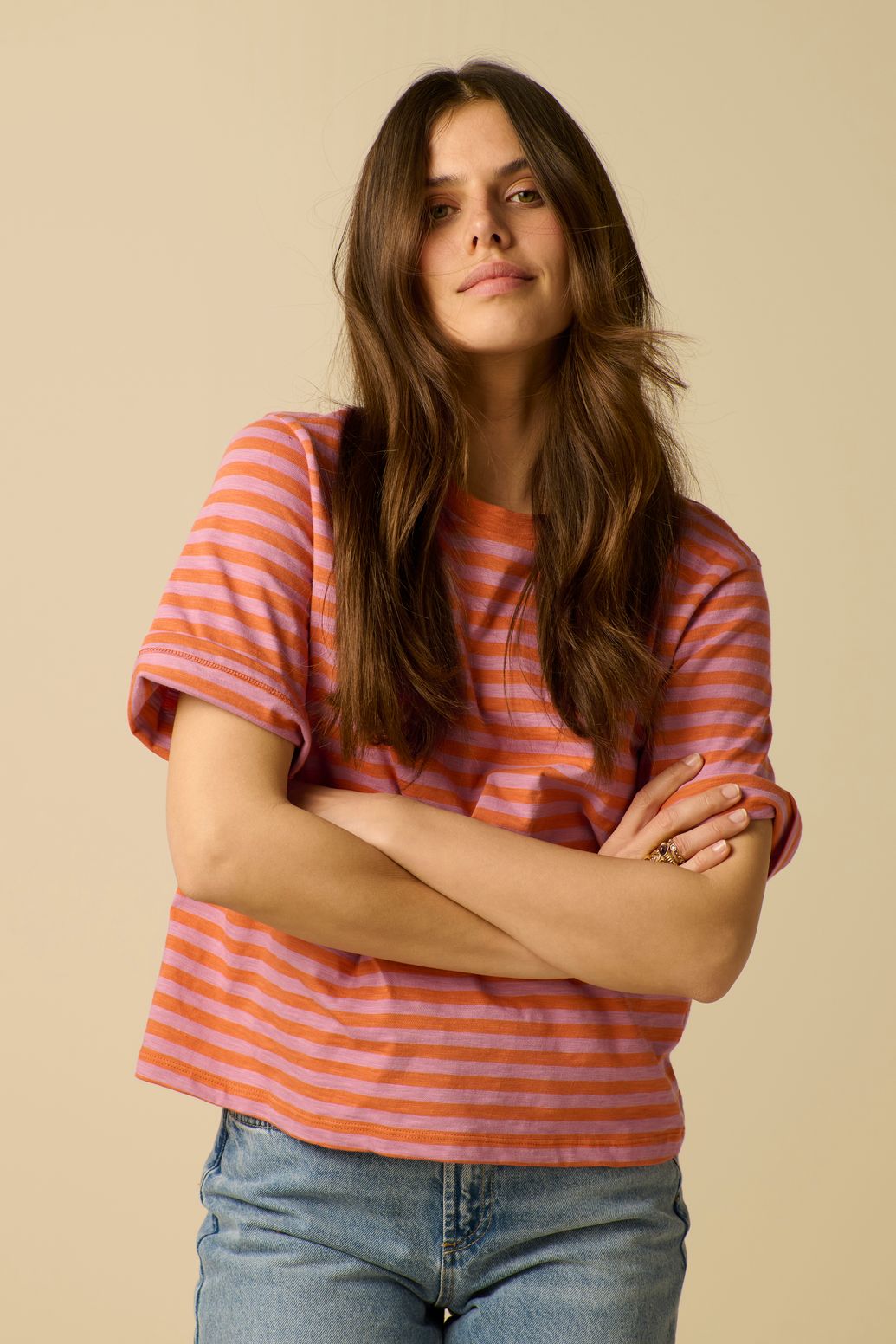 Gestreiftes T-Shirt - orange