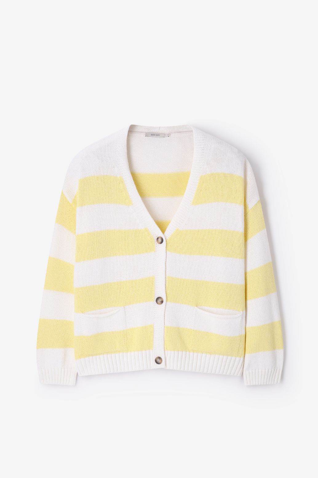 Gestreifte Strickjacke - gelb