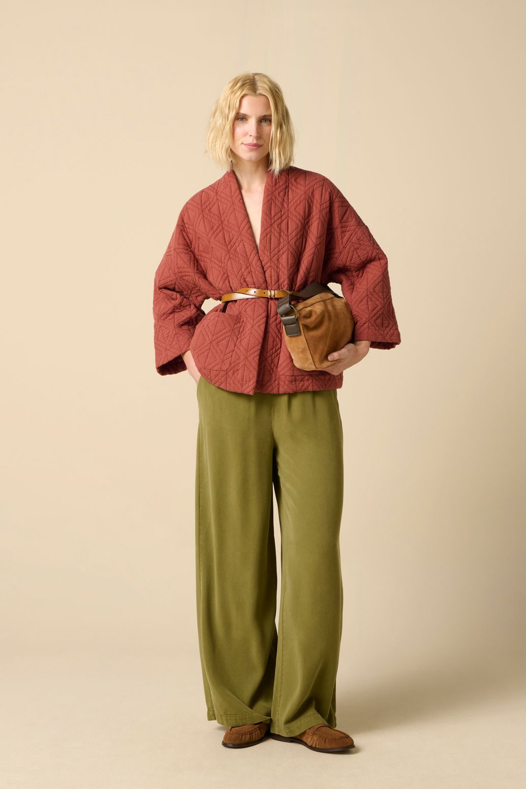 Kimono avec surpiqûres - rouge foncé