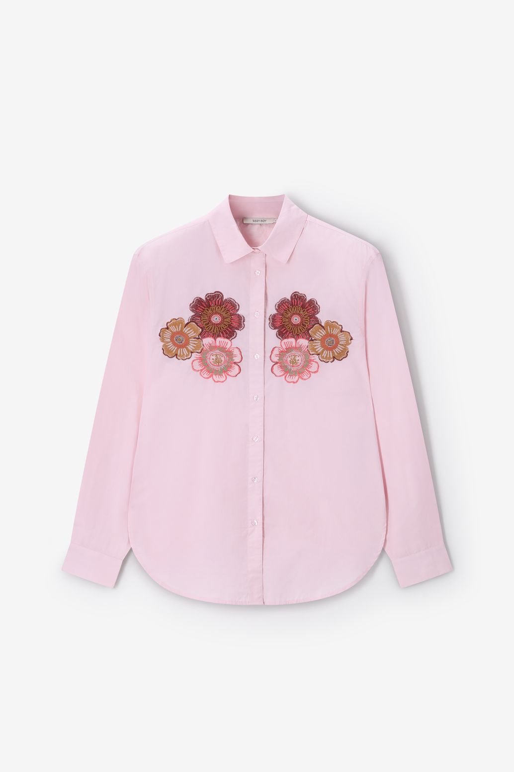 Blouse en popeline avec broderies - rose clair