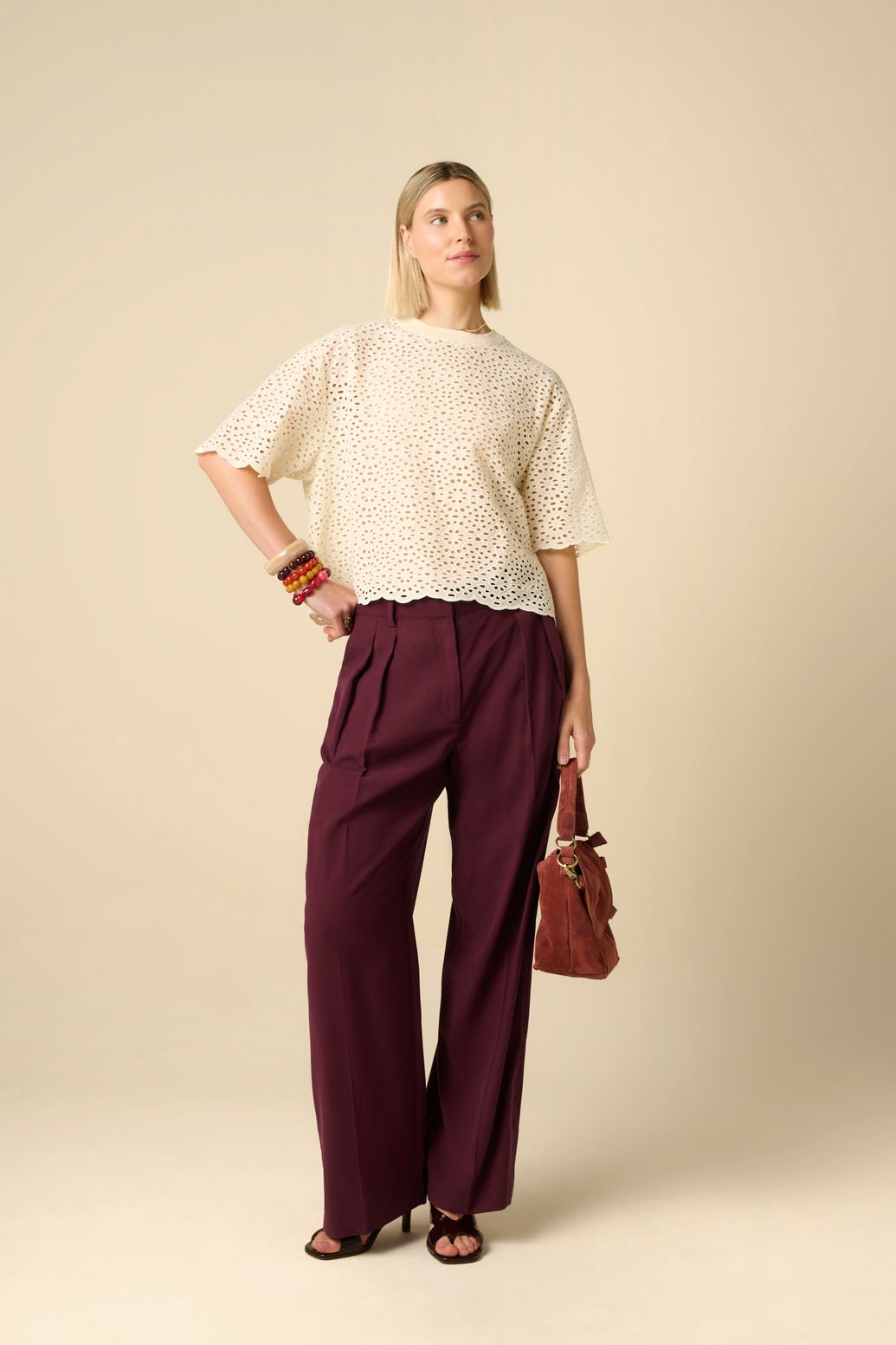 Pantalon taille haute et jambes larges - marron foncé