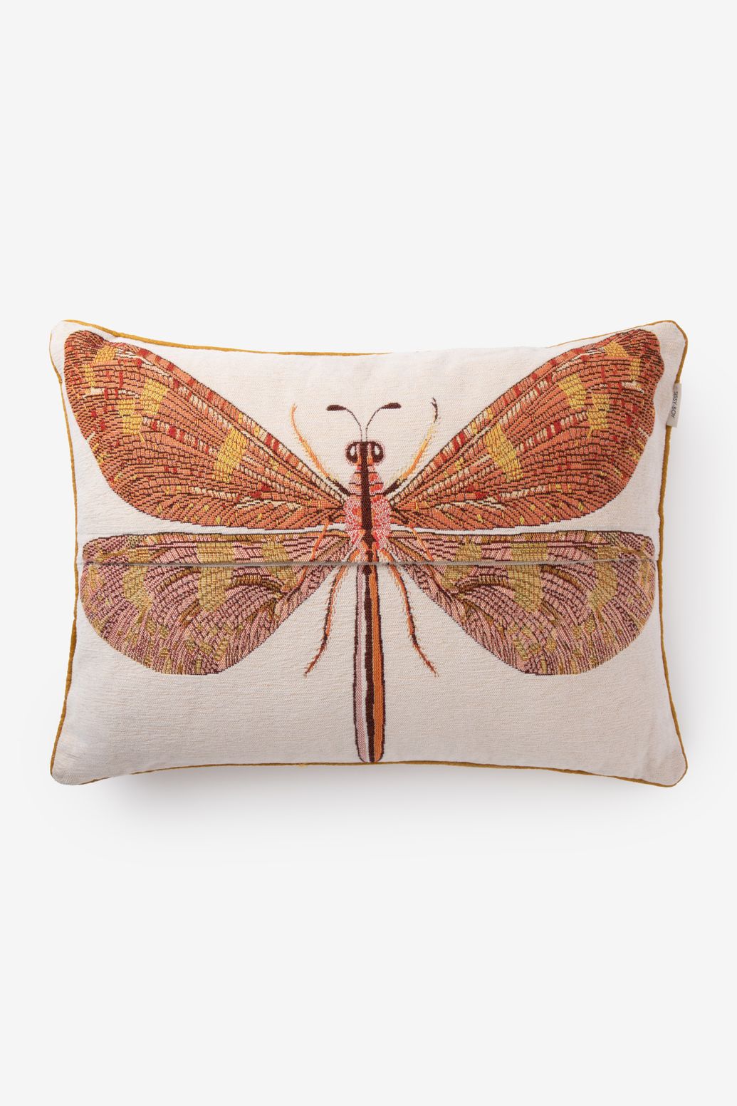 Coussin jacquard avec libellule - beige