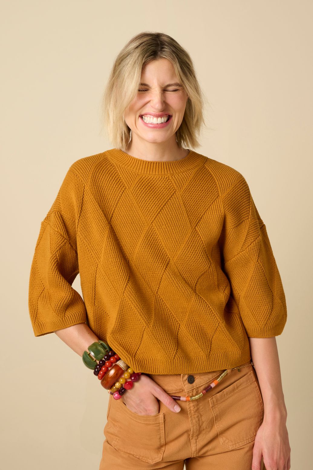 Strickpullover mit Rautenmuster - braun