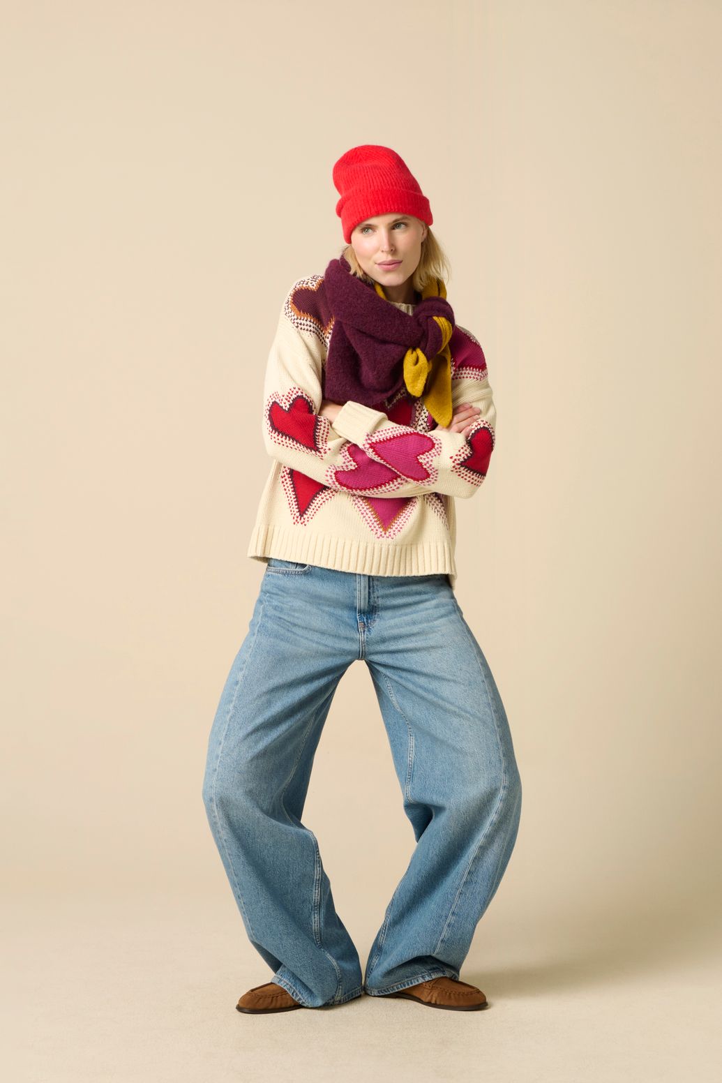 Witte trui met jacquard hartjes