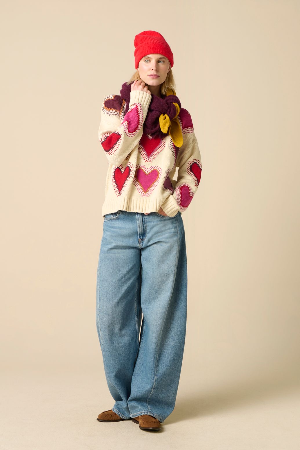 Witte trui met jacquard hartjes