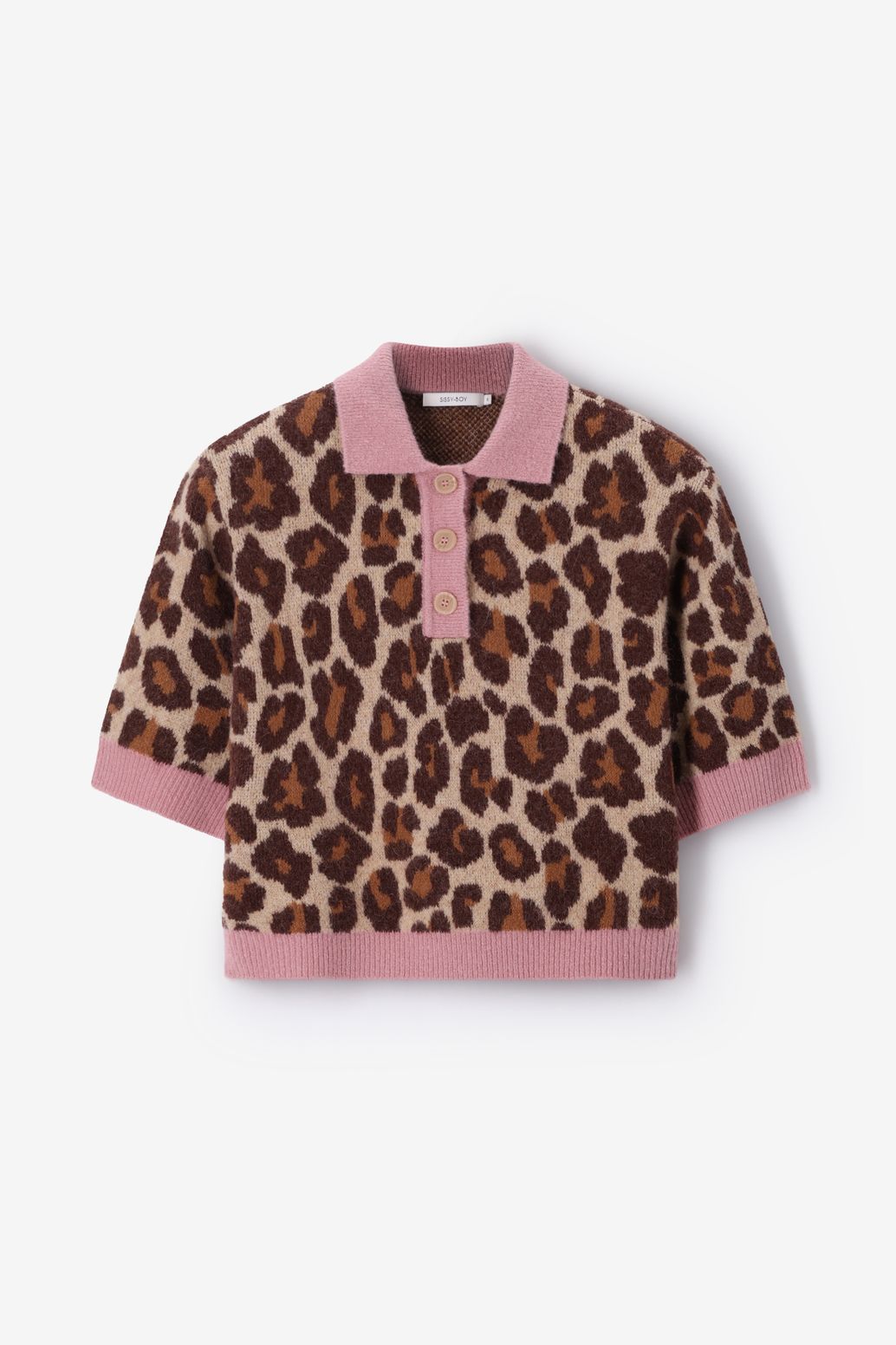 Kurzarmpullover mit Leoprint - rosa