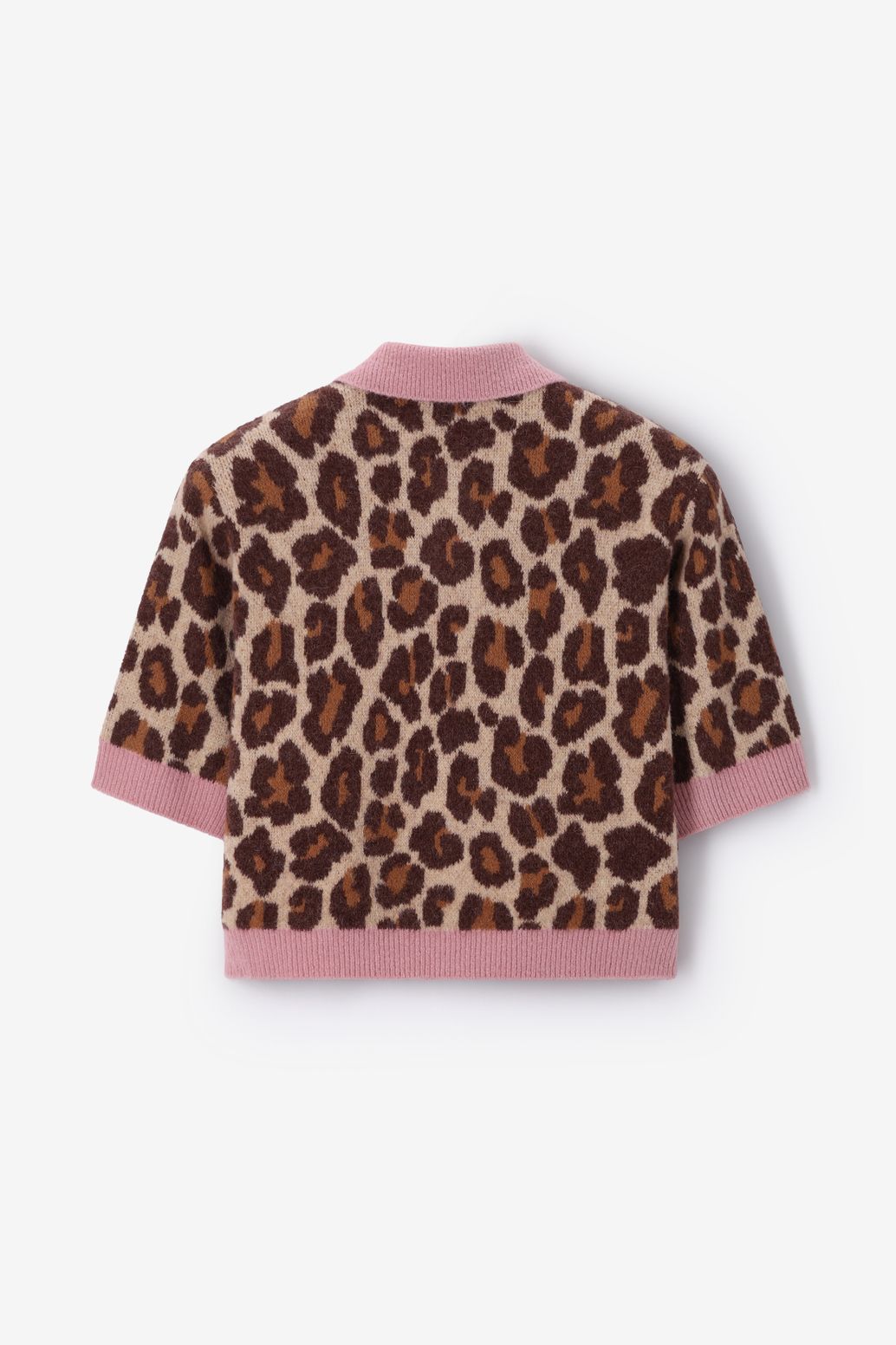 Kurzarmpullover mit Leoprint - rosa