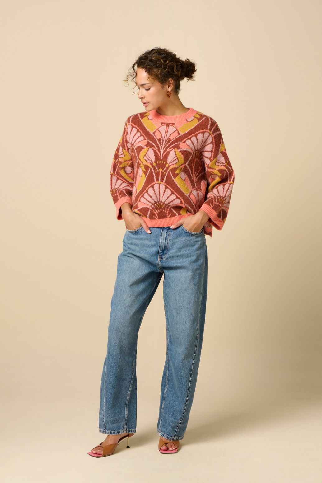 Gemusterter Pullover - orange