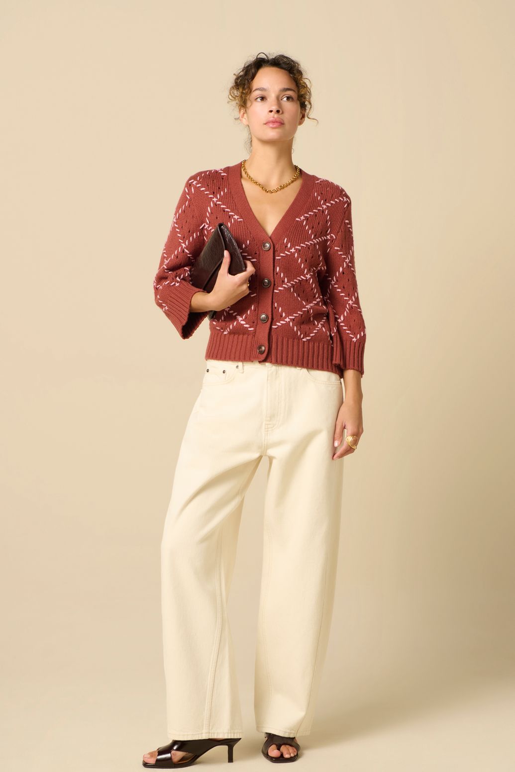 Gilet avec motif losanges - rouge foncé