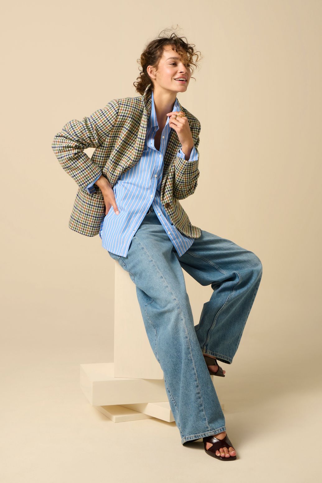 Bruine geruite wollen blazer