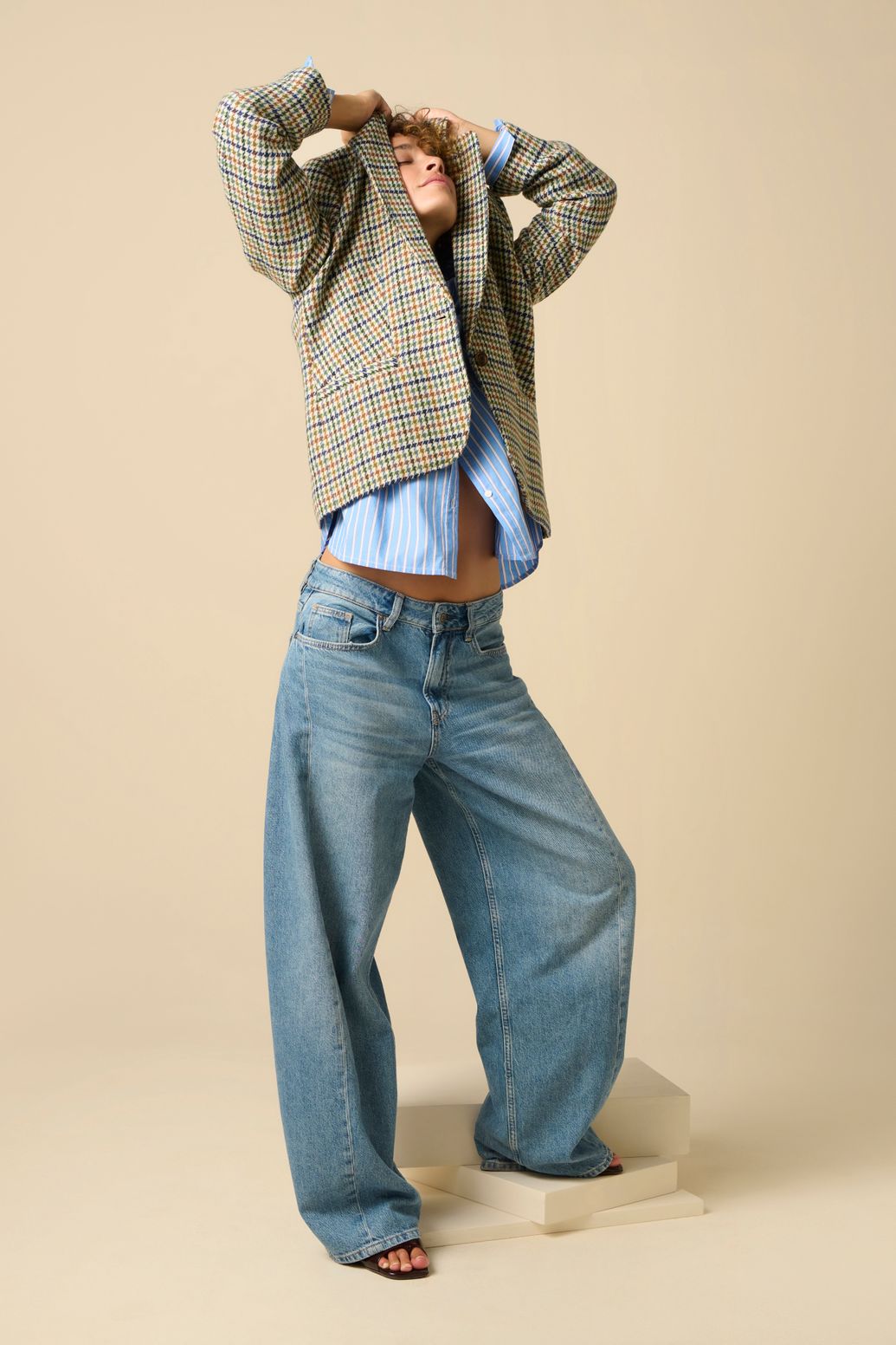 Bruine geruite wollen blazer