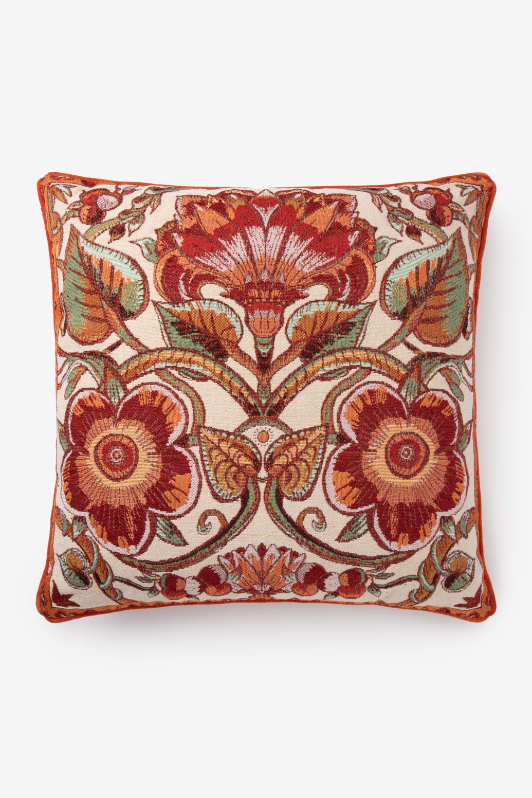 Rood kussen met bloemendessin