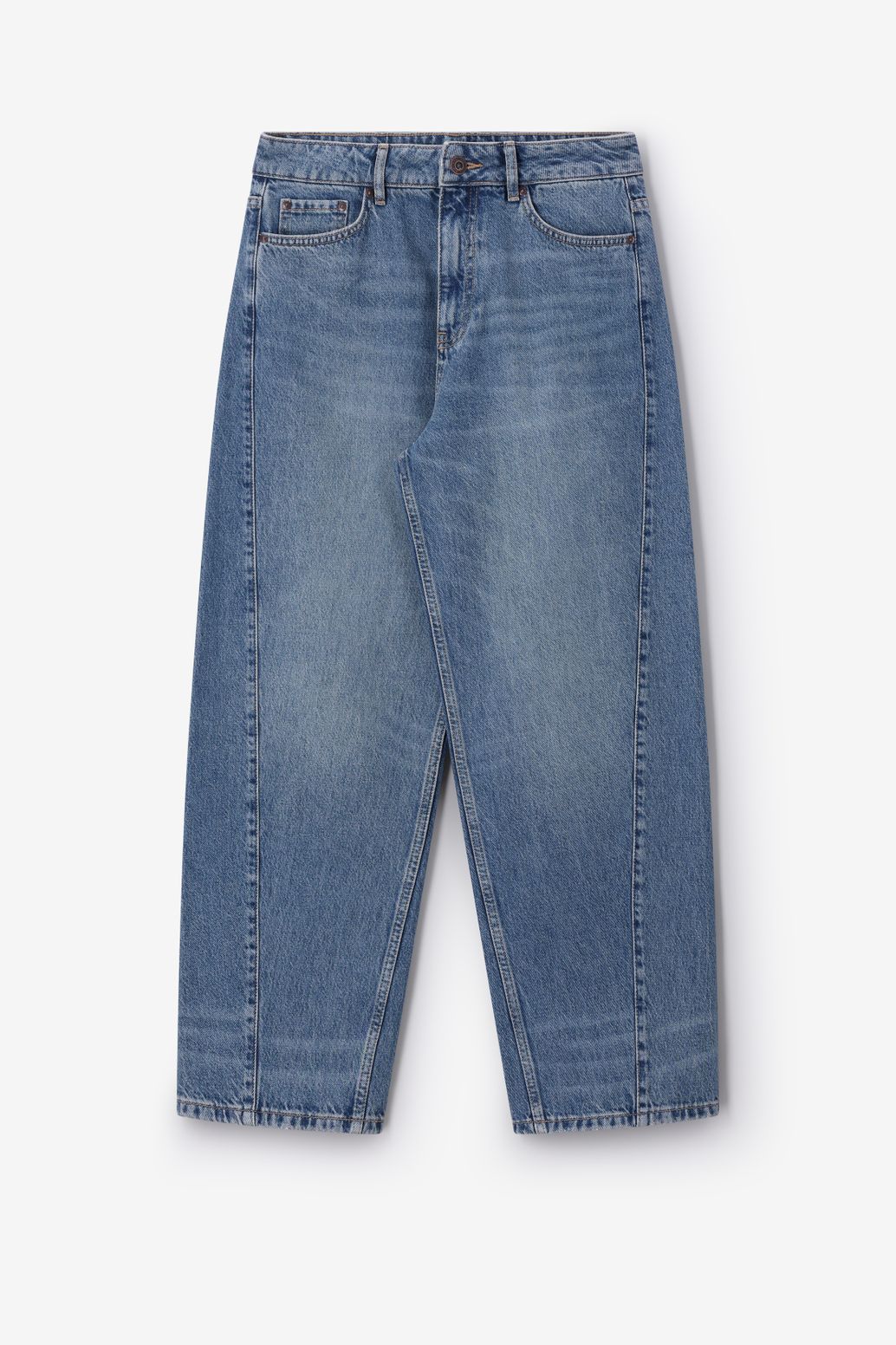Blauwe cropped mid waist barrel jeans
