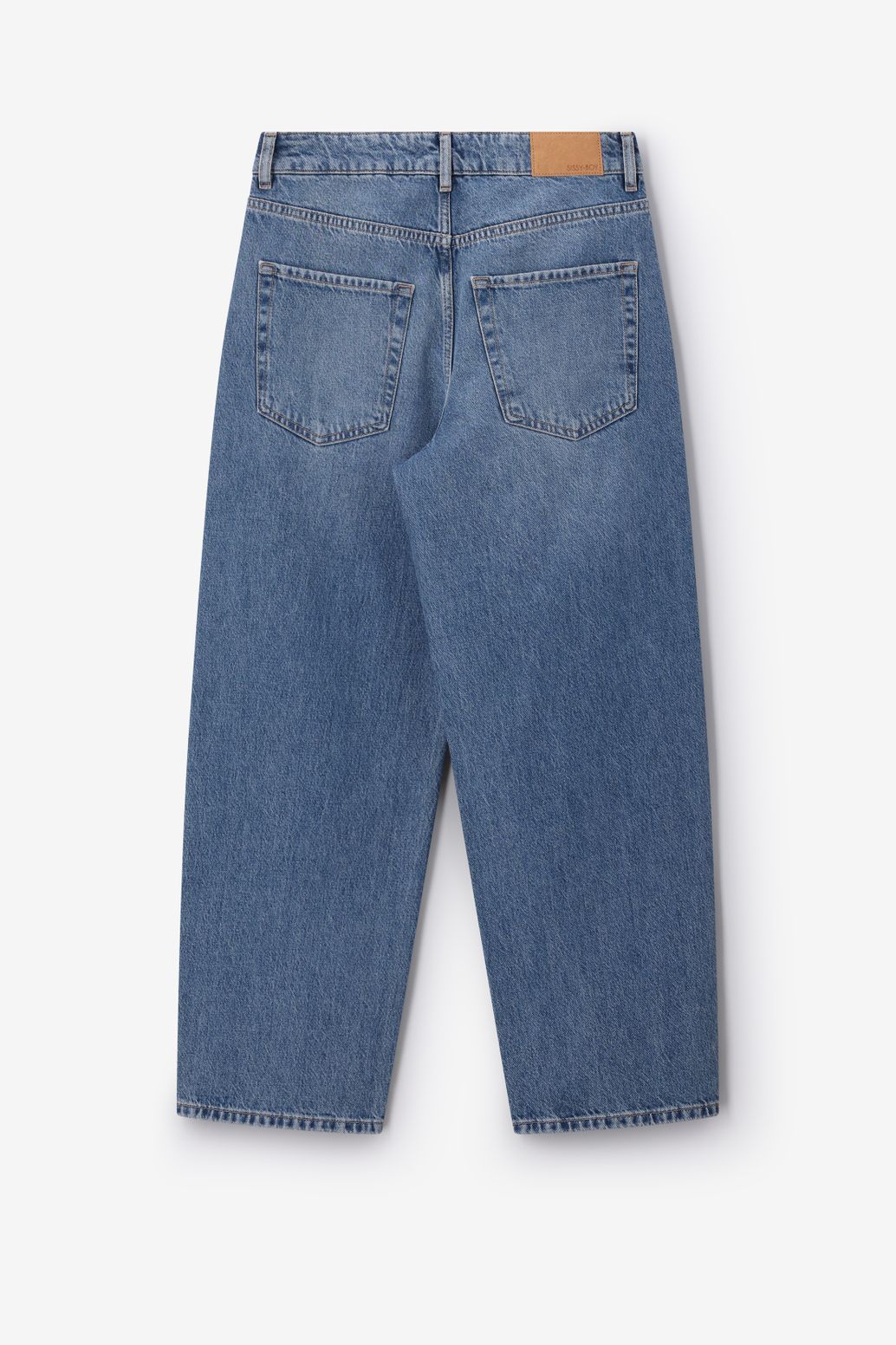 Blauwe cropped mid waist barrel jeans