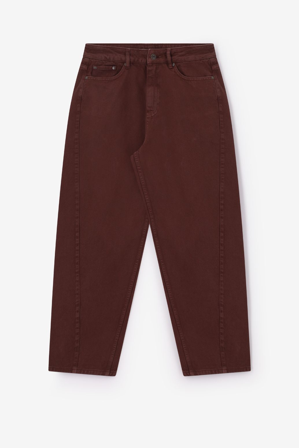 Jean barrel court avec taille mi-haute - marron foncé