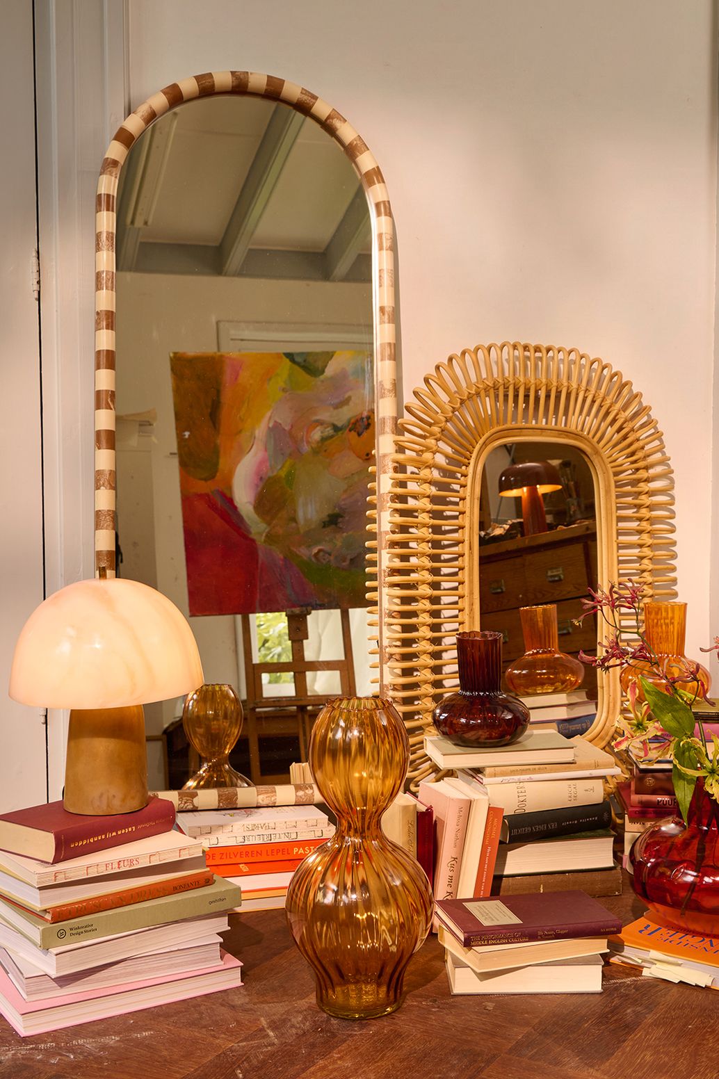 Miroir mural en rotin - marron