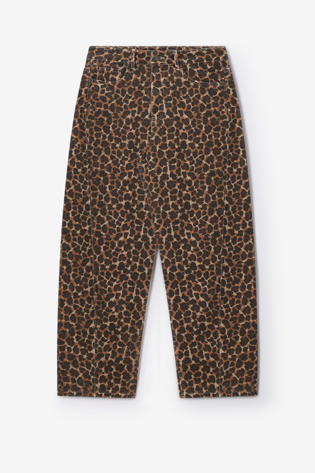 Mid Waist Barrel Jeans mit Leoprint - braun