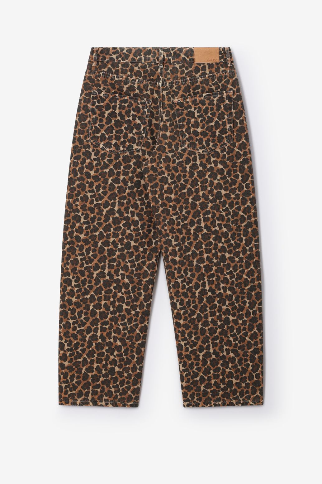 Jean barrel taille mi-haute avec imprimé léopard - marron