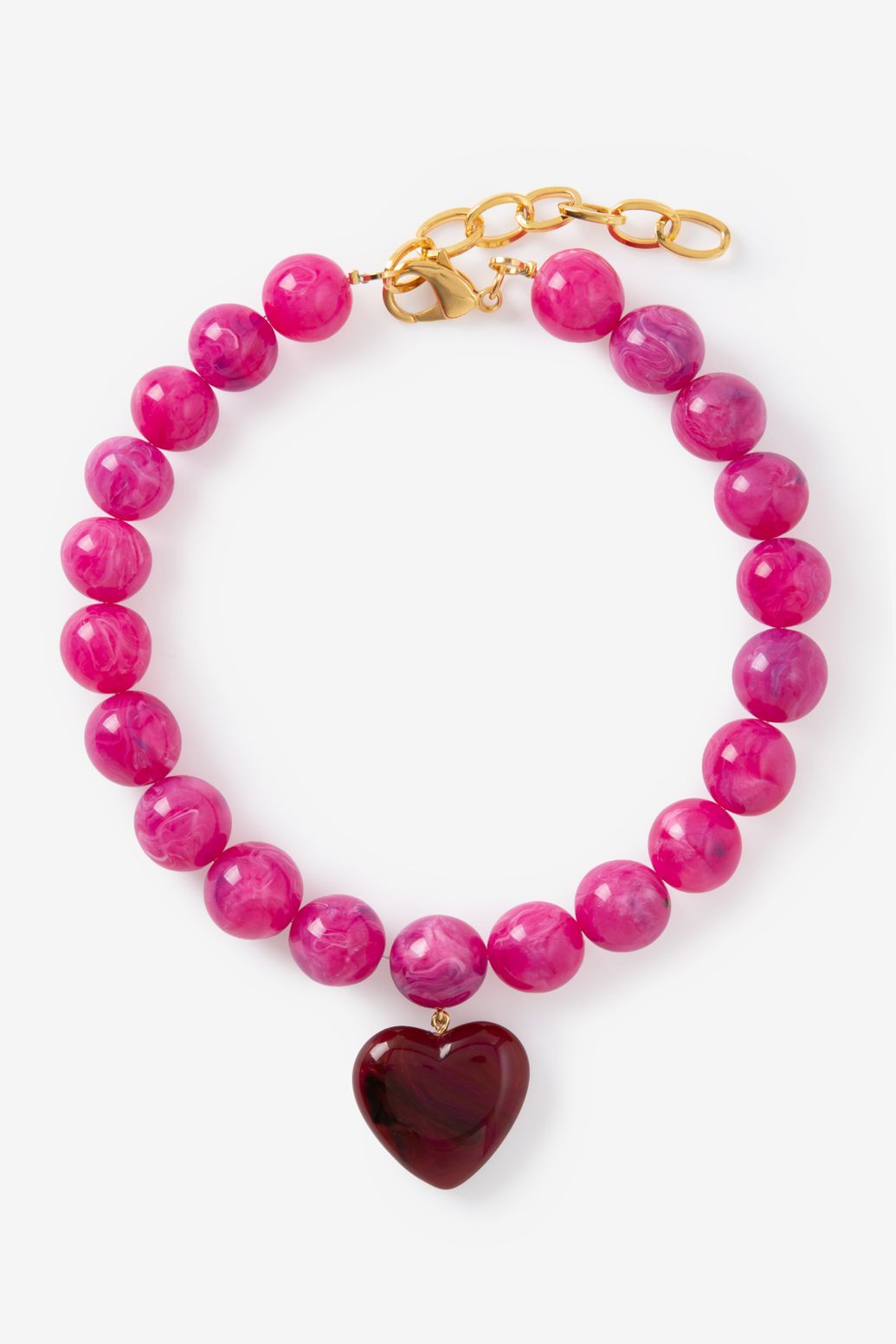 Collier de perles en résine avec cœur - rose foncé