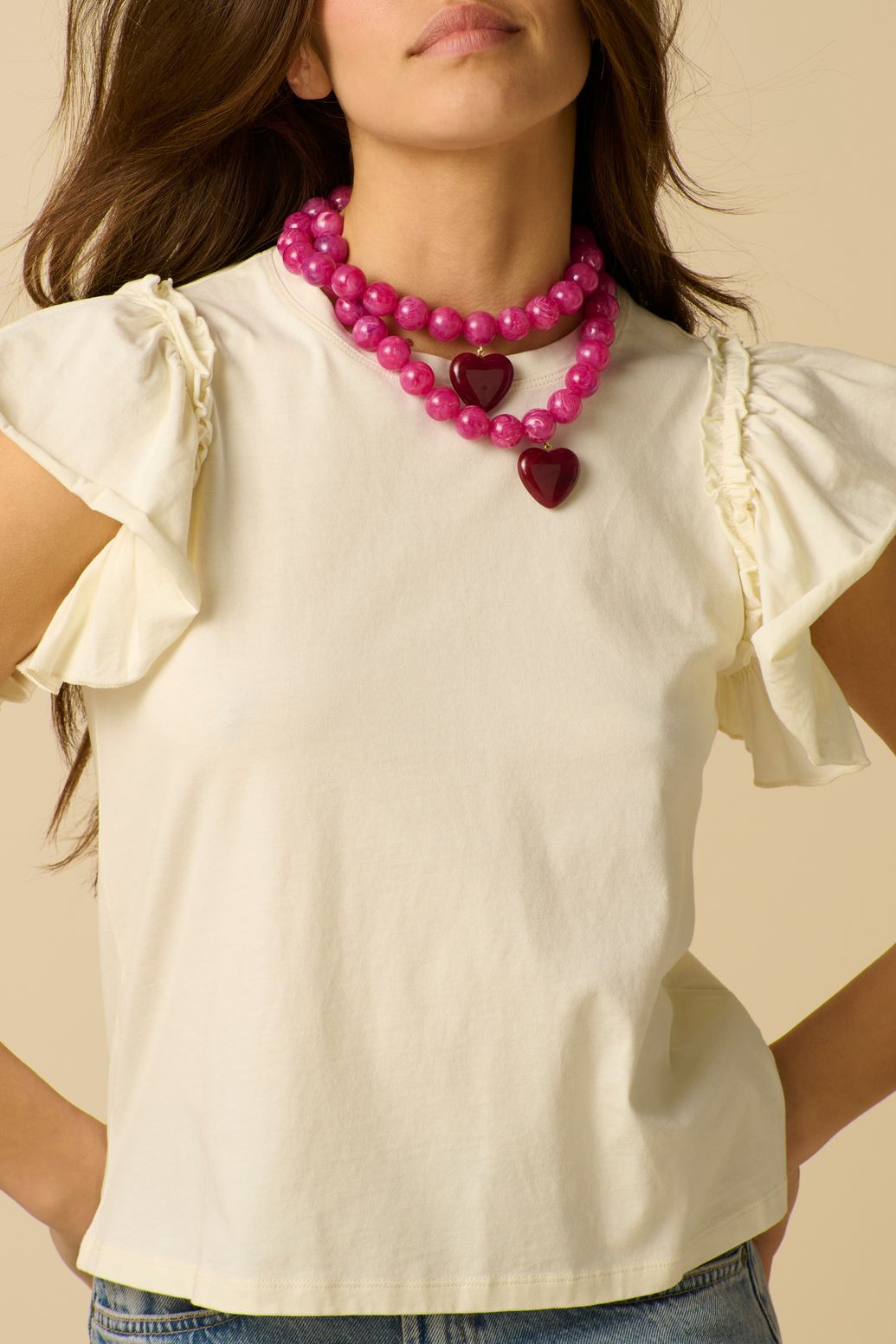 Donkerroze resin kralenketting met hart