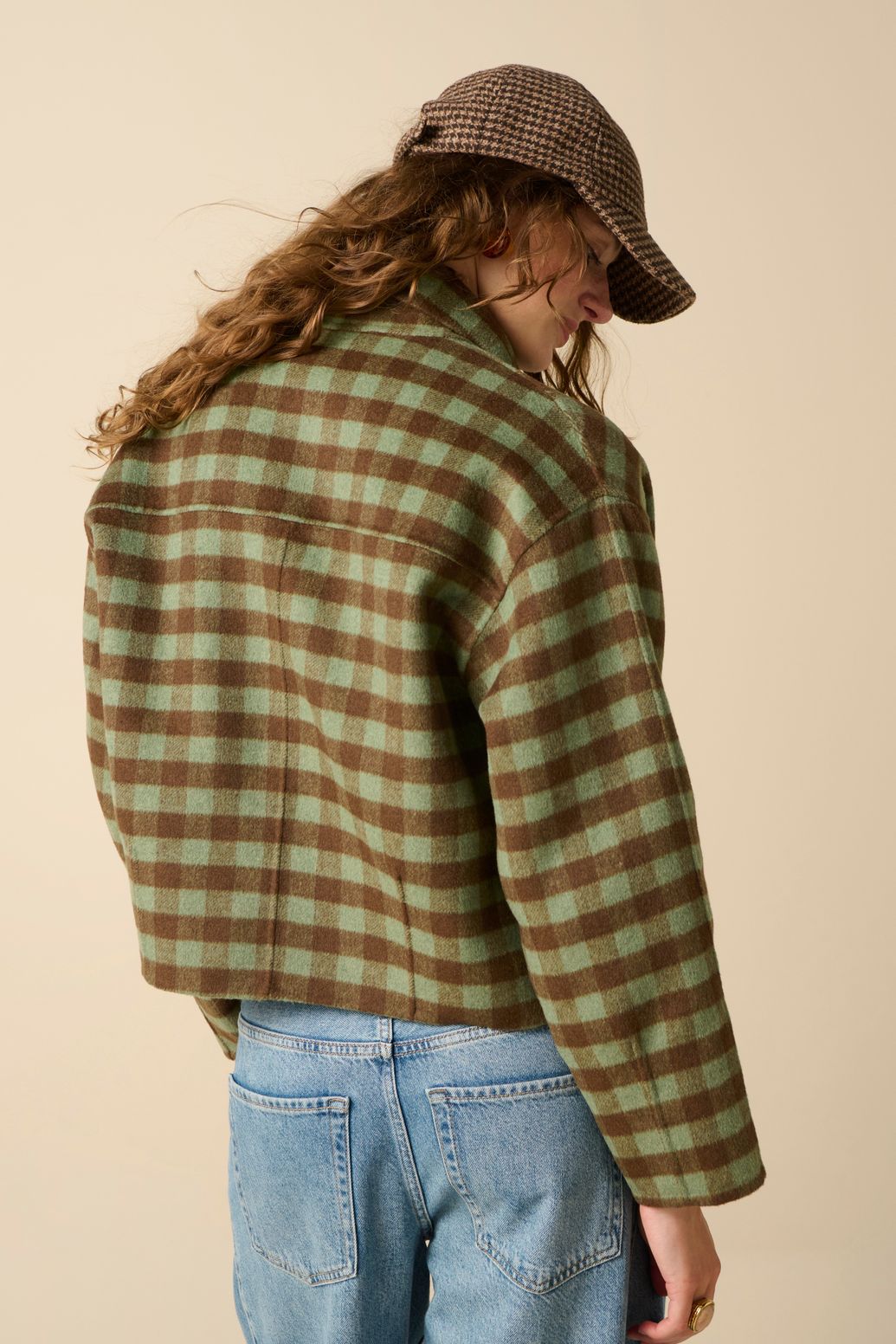 Karierte Peacoat-Jacke aus Wolle - grün