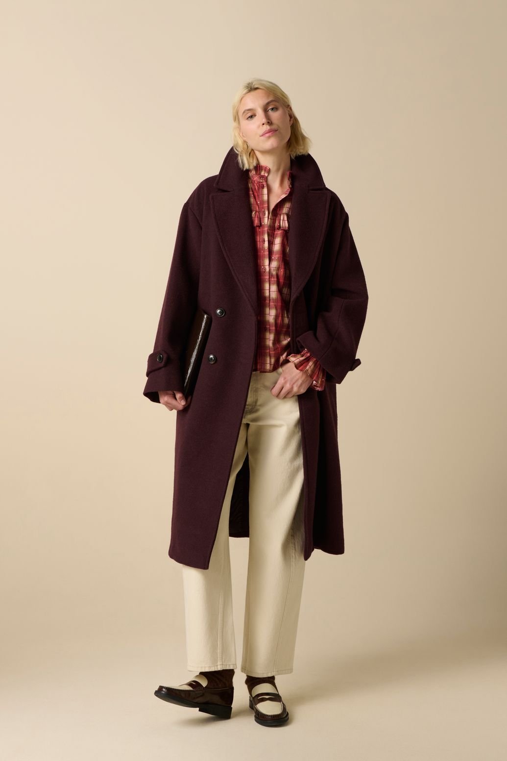 Manteau long en laine - marron foncé