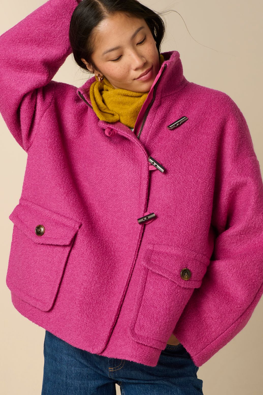 Bouclé-Jacke aus Wolle - rosa