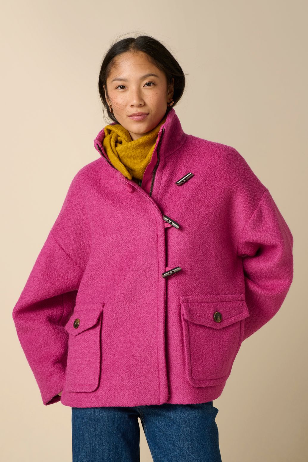 Bouclé-Jacke aus Wolle - rosa