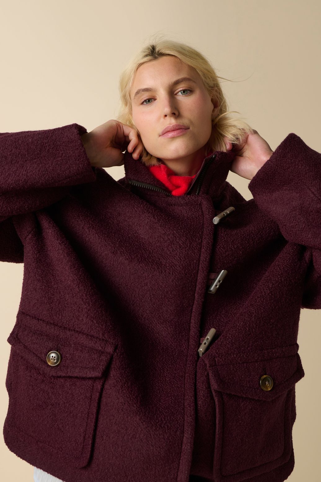 Manteau en laine bouclée - marron foncé