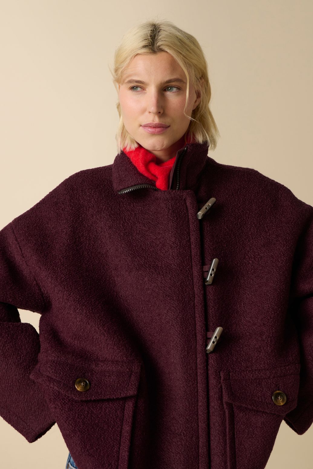 Manteau en laine bouclée - marron foncé