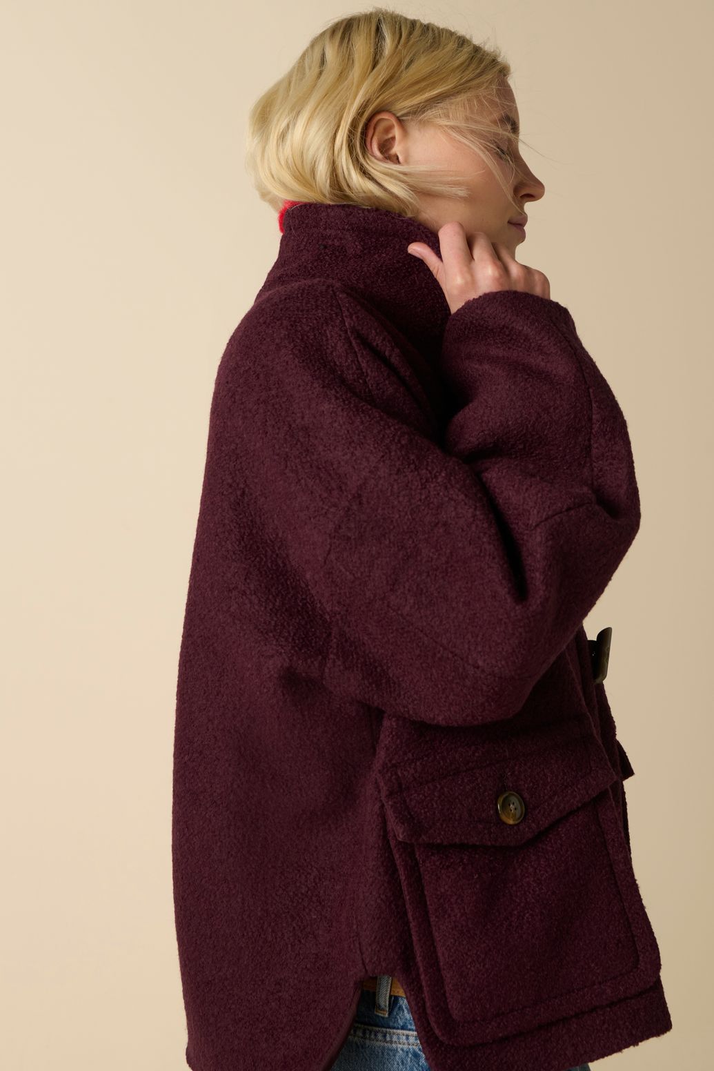 Manteau en laine bouclée - marron foncé
