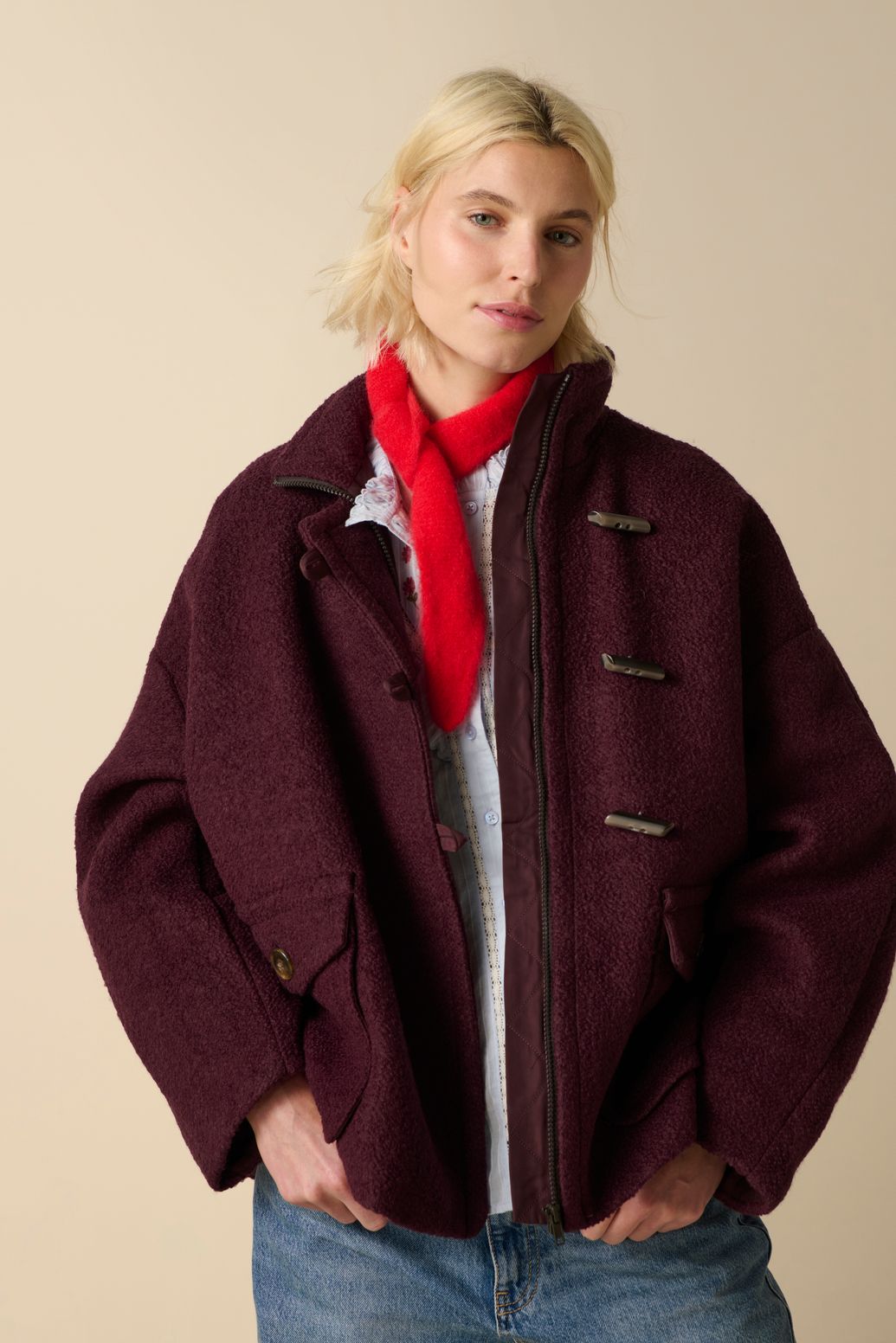 Manteau en laine bouclée - marron foncé