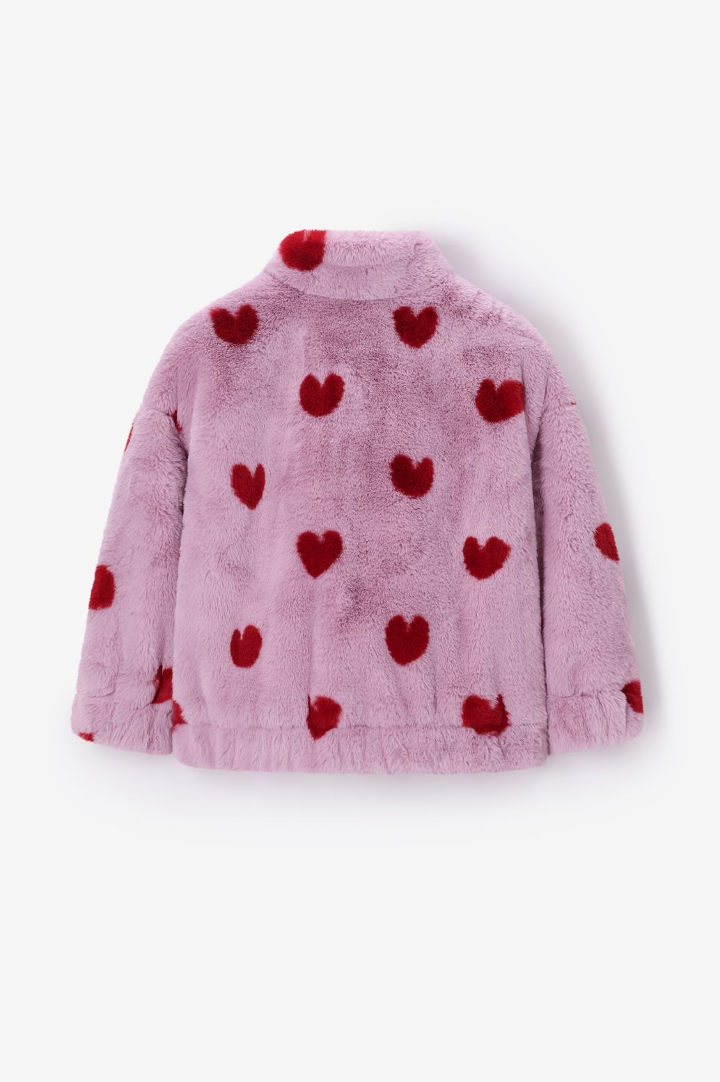 Lichtpaarse faux fur jas met hartjes print