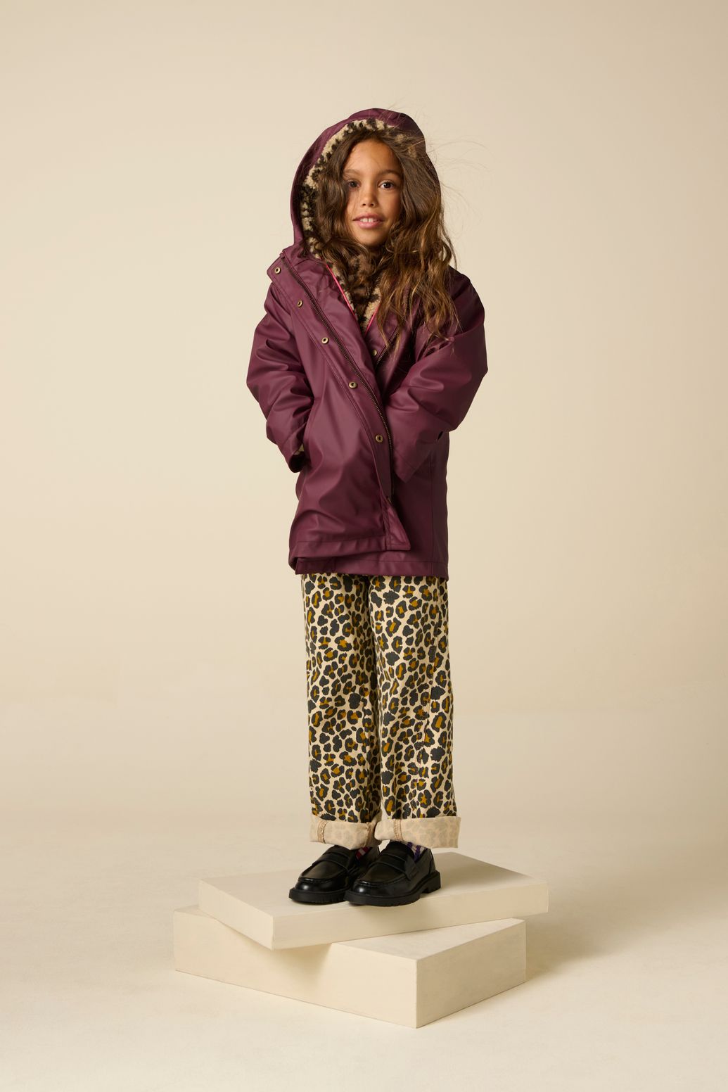 Regenjacke mit Leo-Futter - dunkelrot