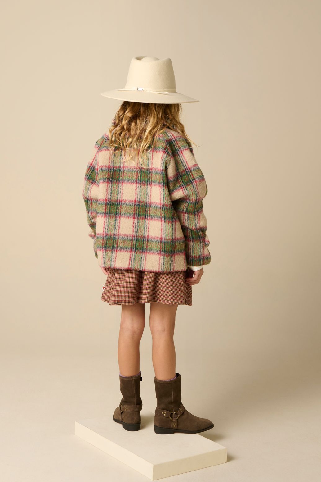 Manteau à carreaux en laine - beige