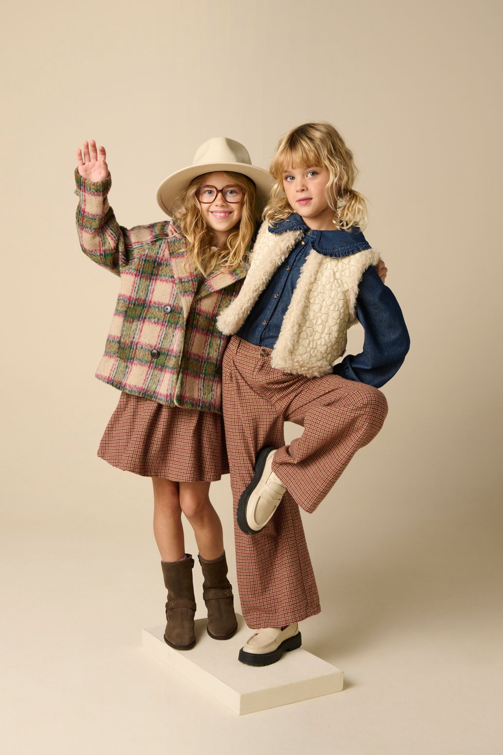 Manteau à carreaux en laine - beige