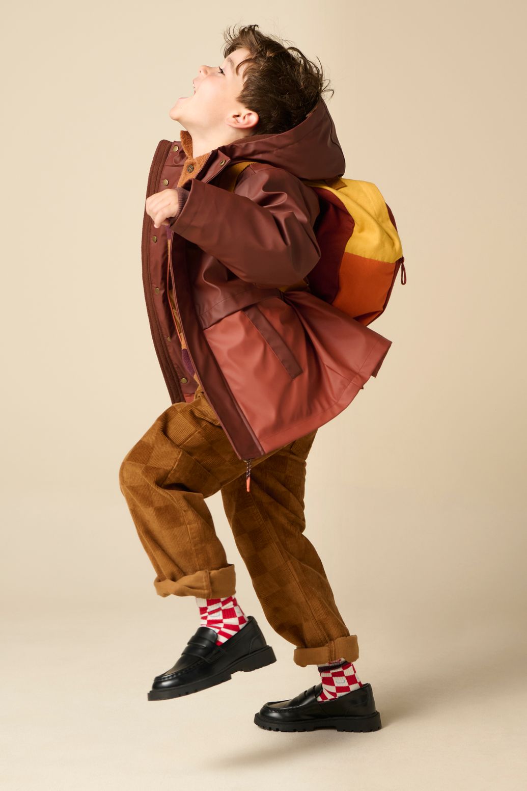Imperméable technique color block - marron foncé