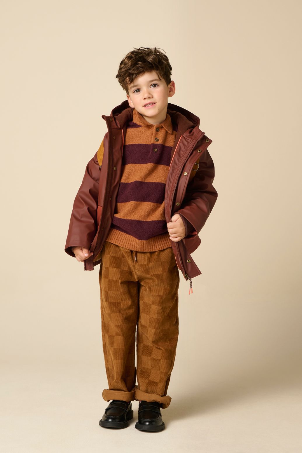 Imperméable technique color block - marron foncé