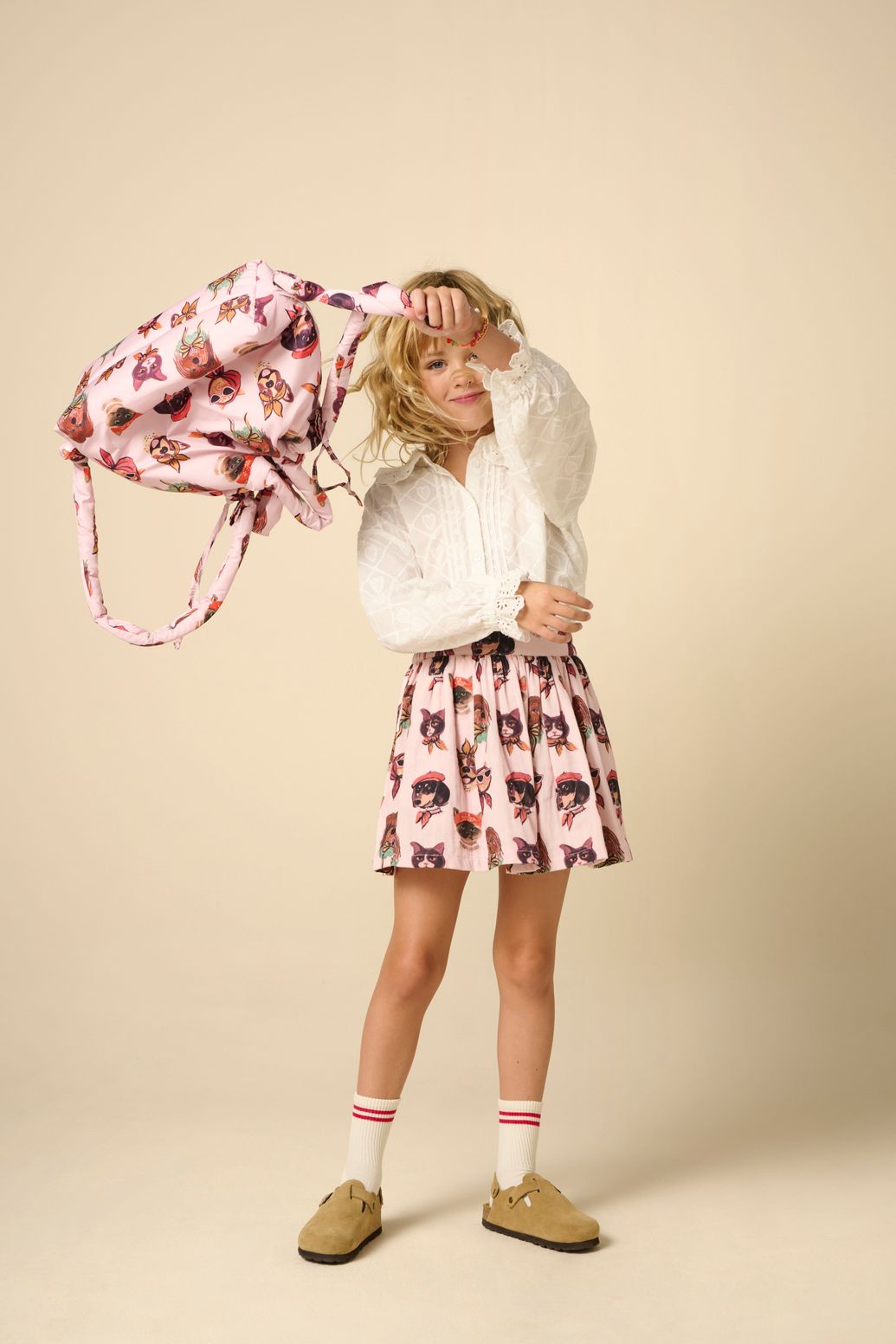 Lichtroze rok met hondjes print