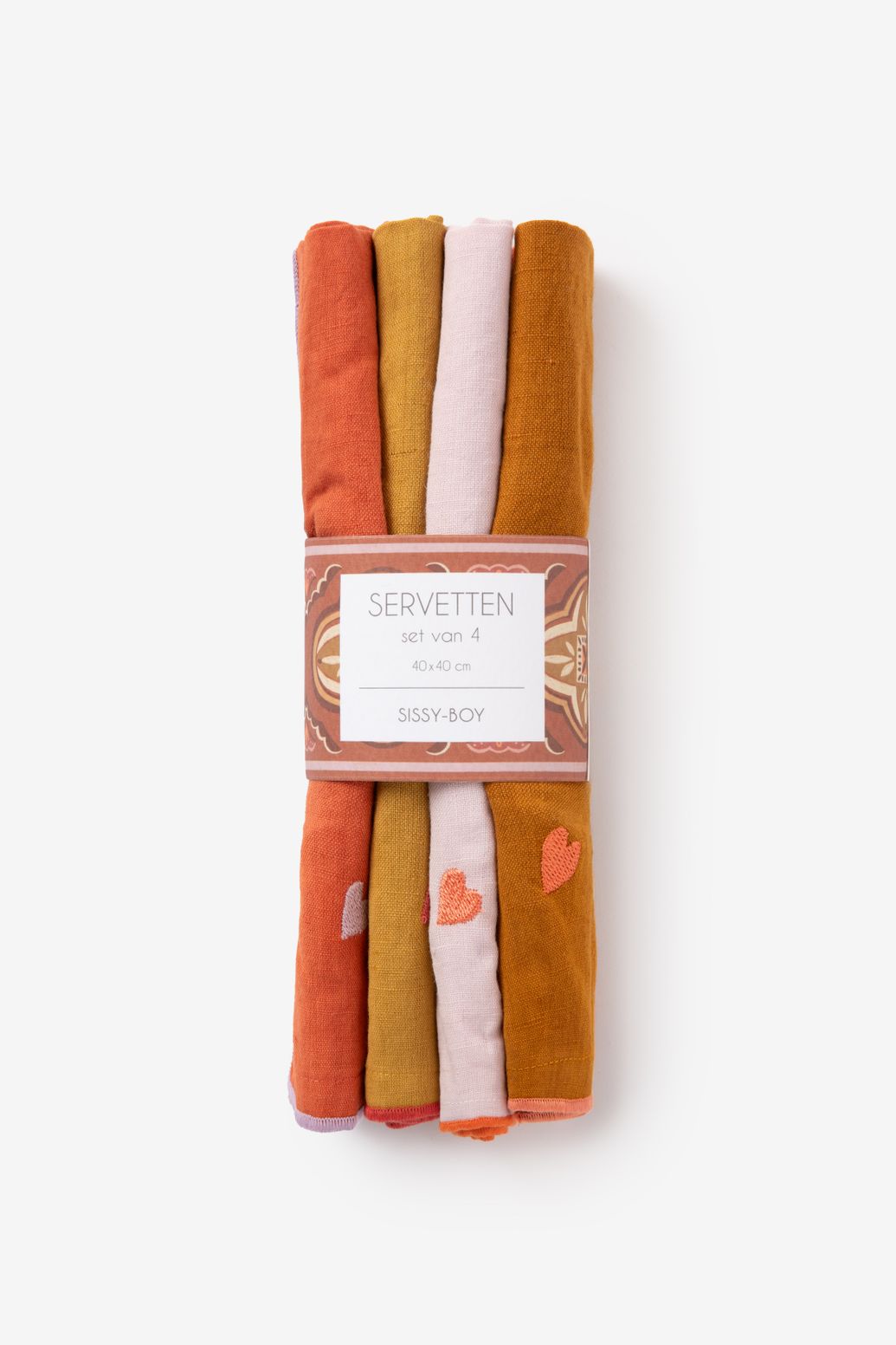 Lot de 4 serviettes avec cœur - multicolore
