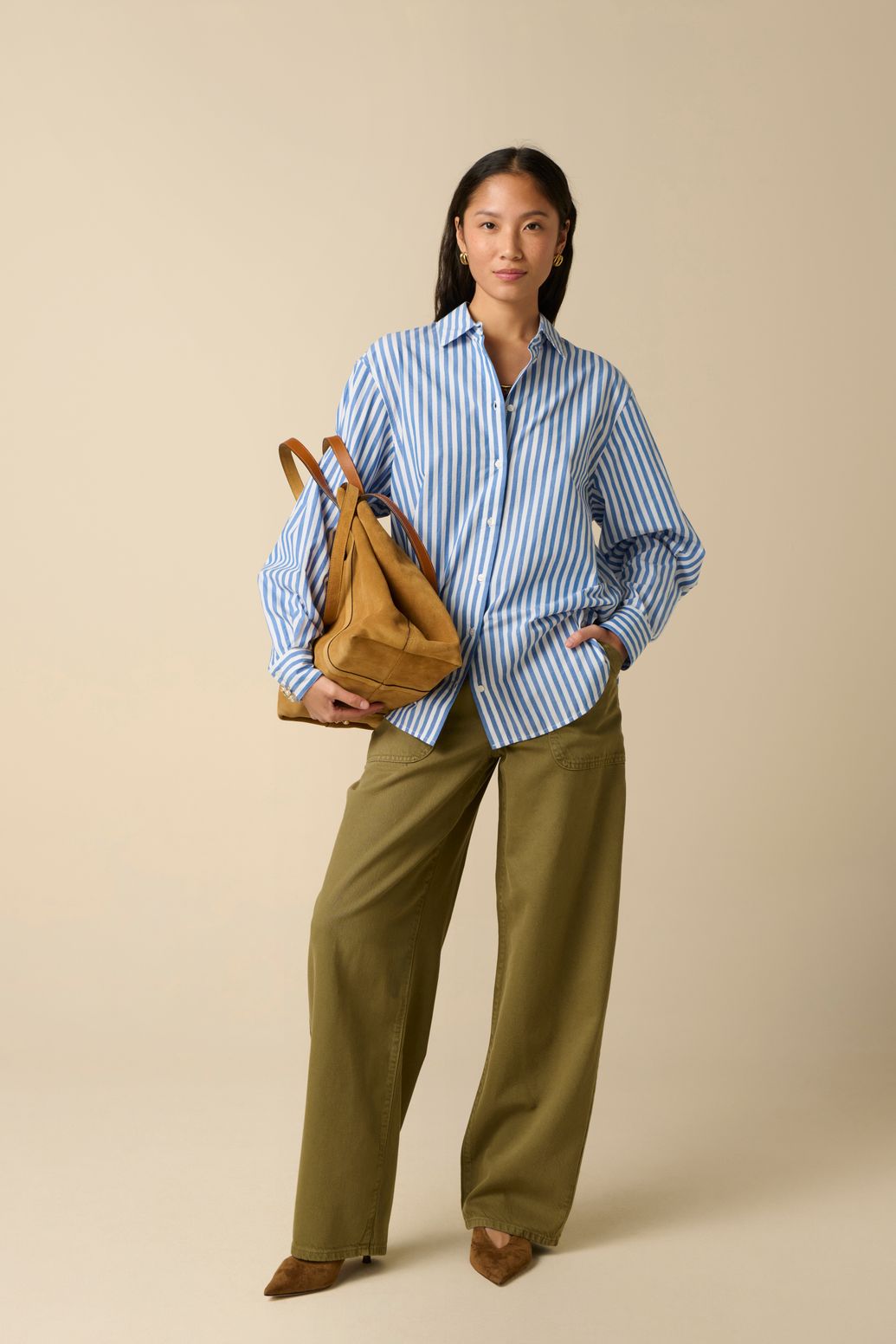 Barrel Jeans mit mittelhoher Taille - dunkelgrün