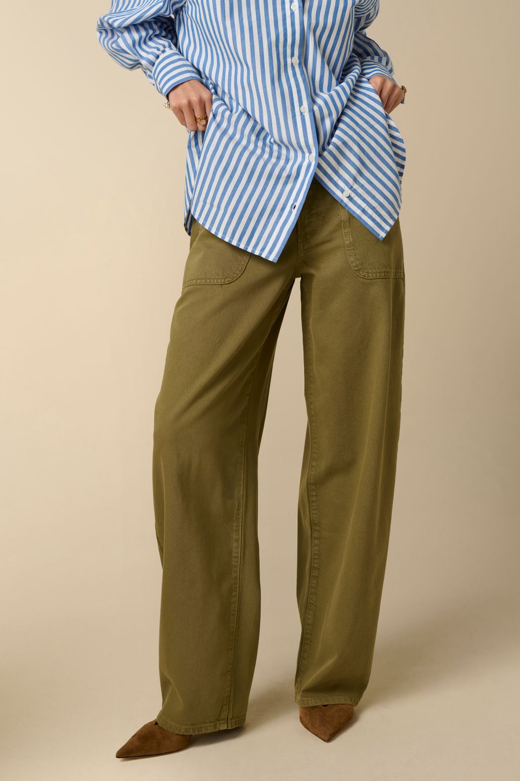Pantalon barrel taille mi-haute - vert foncé
