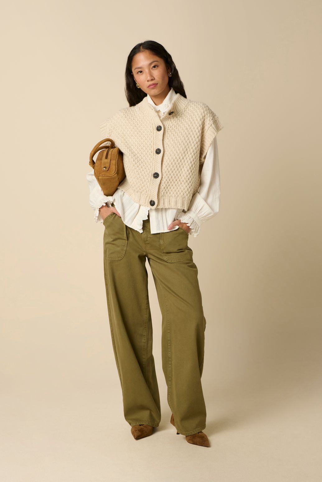 Pantalon barrel taille mi-haute - vert foncé