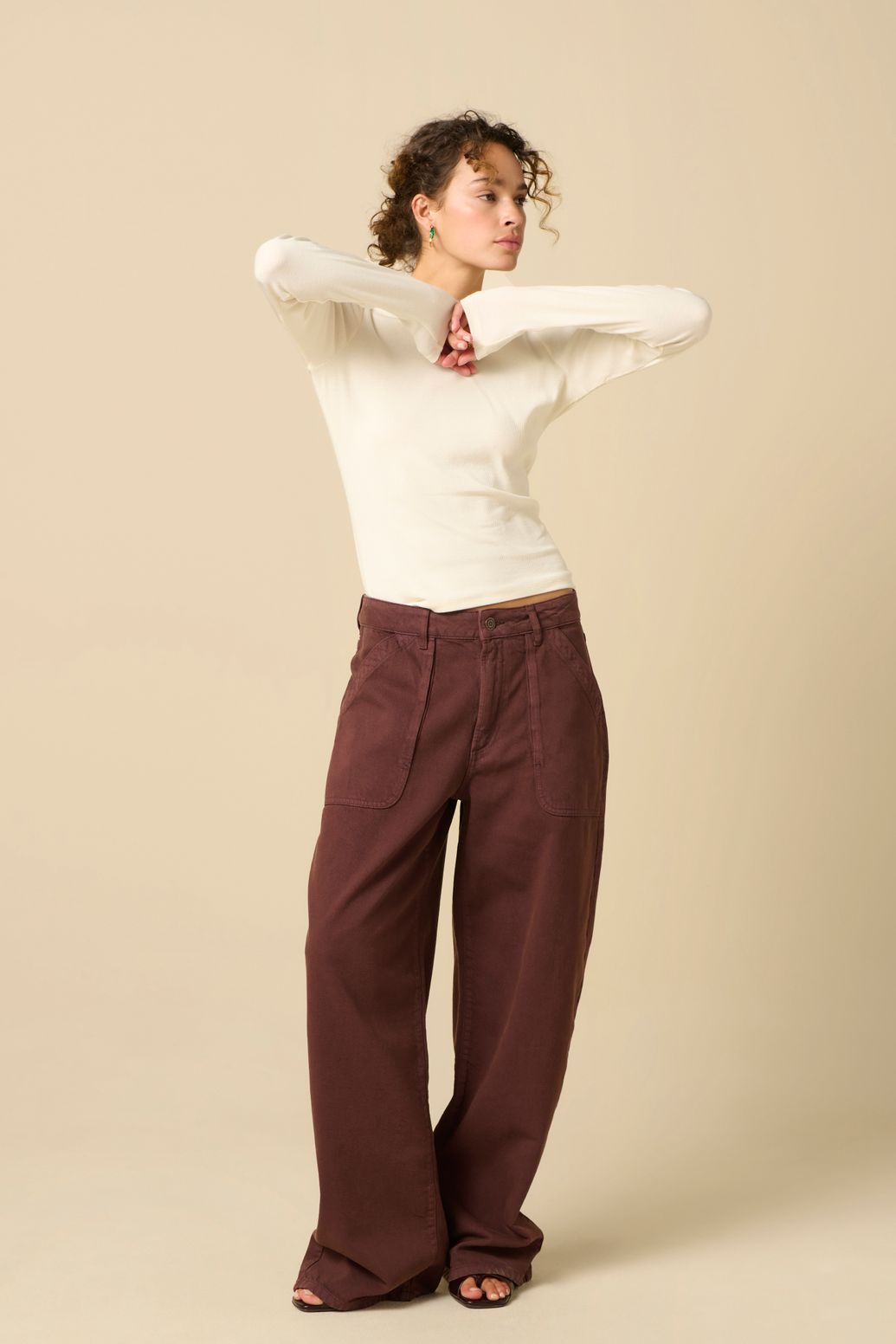 Pantalon barrel taille mi-haute - marron foncé
